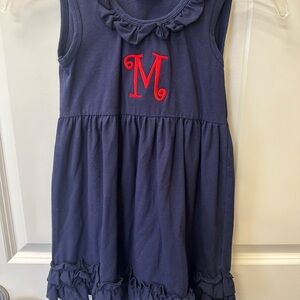 Stylish Navy Kids Dress with Red Accent “M” monogram size 7 girls